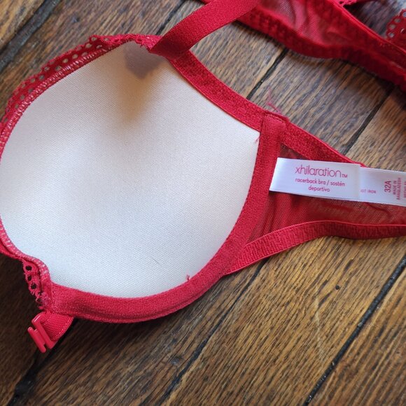 Women's 32A XHILARATION red lace underwire lined front claps racerback bra - Picture 3 of 6